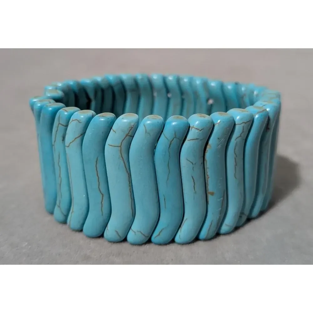 Southwestern Boho Faux Turquoise S-Curve Block Stretch Bracelet